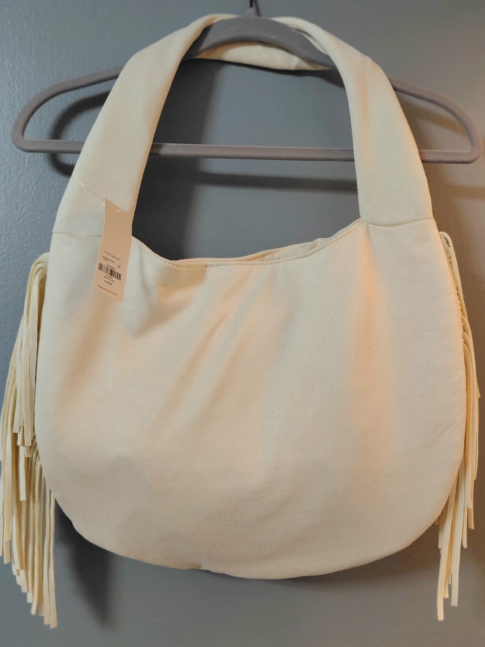 Francesca's Collections Cream Fringe Shoulder Bag